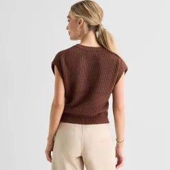 Liz Claiborne Womens Crew Neck Short Sleeve Pullover Sweater