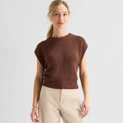 Liz Claiborne Womens Crew Neck Short Sleeve Pullover Sweater