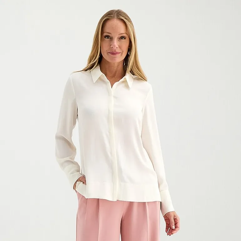 Liz Claiborne Womens Fitted Long Sleeve Regular Fit Button-Down Shirt