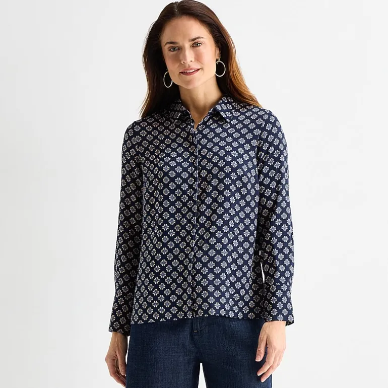 Liz Claiborne Womens Fitted Long Sleeve Regular Fit Button-Down Shirt