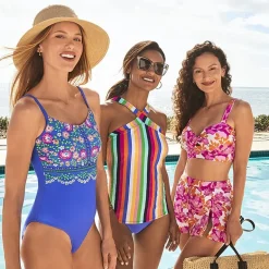 Liz Claiborne Womens Floral Moderate Coverage One Piece Swimsuit