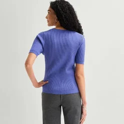 Liz Claiborne Womens Henley Neck Short Sleeve Pullover Sweater