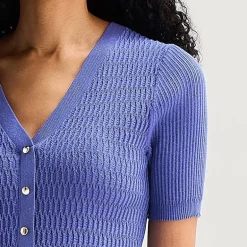 Liz Claiborne Womens Henley Neck Short Sleeve Pullover Sweater