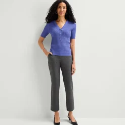 Liz Claiborne Womens Henley Neck Short Sleeve Pullover Sweater