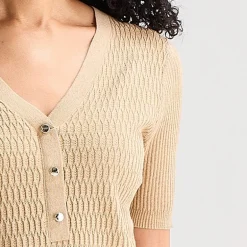 Liz Claiborne Womens Henley Neck Short Sleeve Pullover Sweater