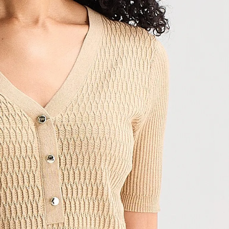 Liz Claiborne Womens Henley Neck Short Sleeve Pullover Sweater