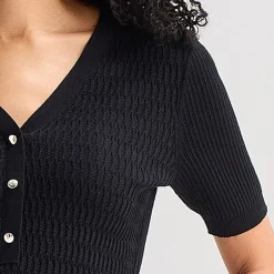 Liz Claiborne Womens Henley Neck Short Sleeve Pullover Sweater