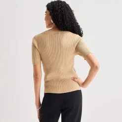 Liz Claiborne Womens Henley Neck Short Sleeve Pullover Sweater