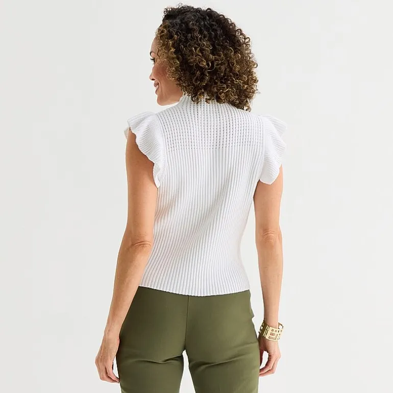 Liz Claiborne Womens High Neck Short Sleeve Pullover Sweater