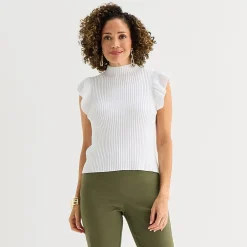 Liz Claiborne Womens High Neck Short Sleeve Pullover Sweater