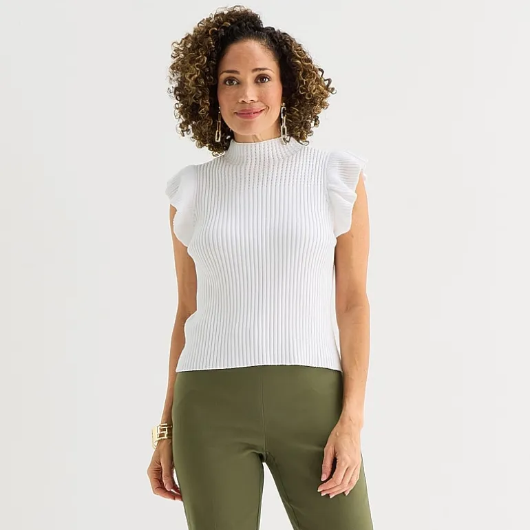 Liz Claiborne Womens High Neck Short Sleeve Pullover Sweater