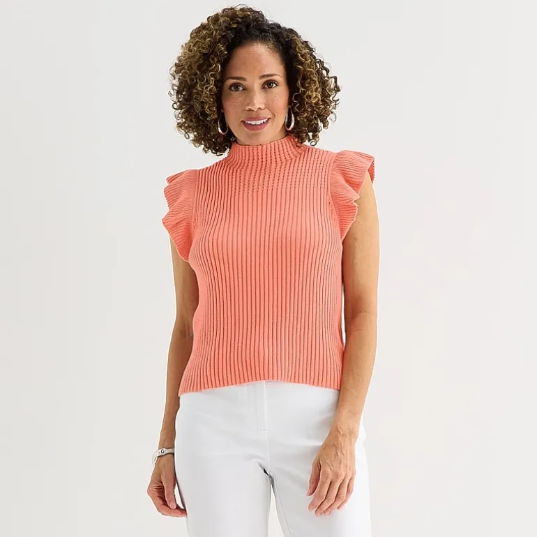 Liz Claiborne Womens High Neck Short Sleeve Pullover Sweater