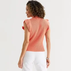 Liz Claiborne Womens High Neck Short Sleeve Pullover Sweater
