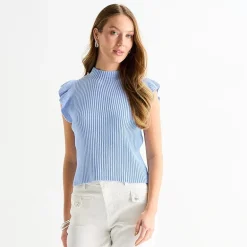 Liz Claiborne Womens High Neck Short Sleeve Pullover Sweater