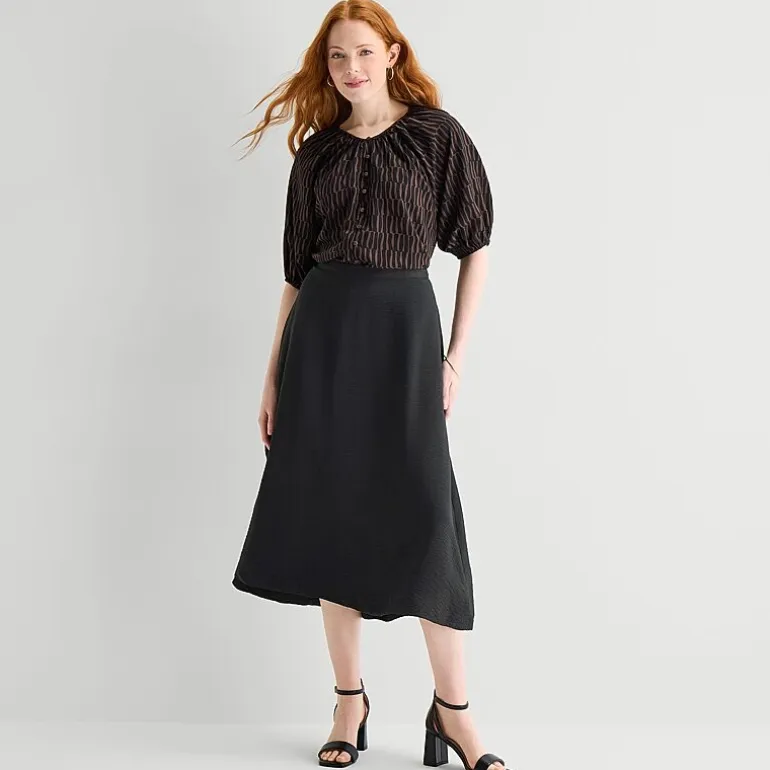 Liz Claiborne Womens High Rise Midi A-Line Skirt