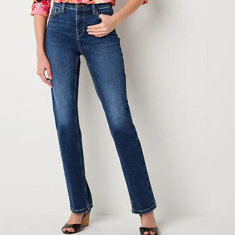 Liz Claiborne Womens High Rise Straight Leg Jean