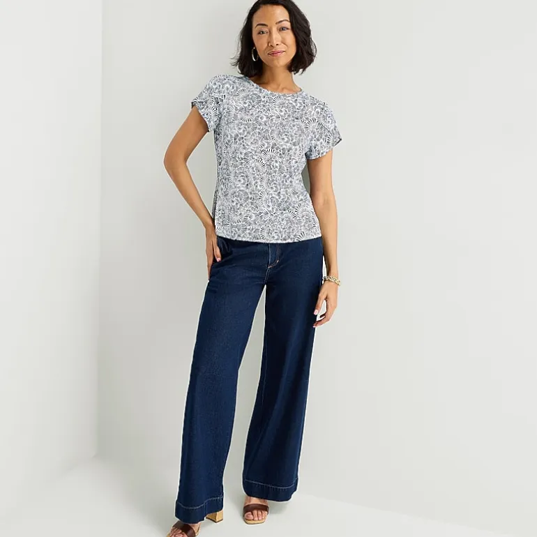 Liz Claiborne Womens Jewel Neck Short Sleeve Blouse