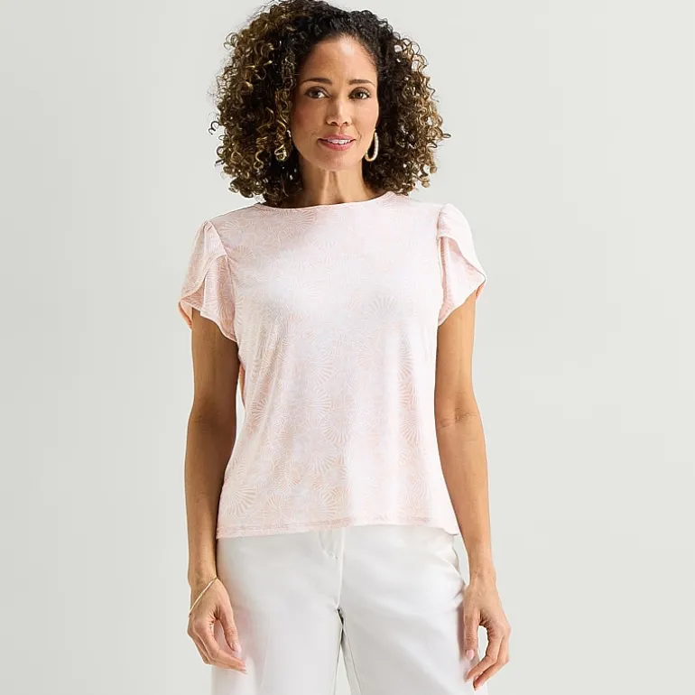 Liz Claiborne Womens Jewel Neck Short Sleeve Blouse