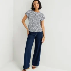 Liz Claiborne Womens Jewel Neck Short Sleeve Blouse