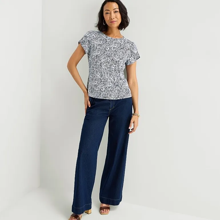Liz Claiborne Womens Jewel Neck Short Sleeve Blouse