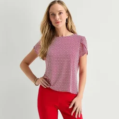 Liz Claiborne Womens Jewel Neck Short Sleeve Blouse