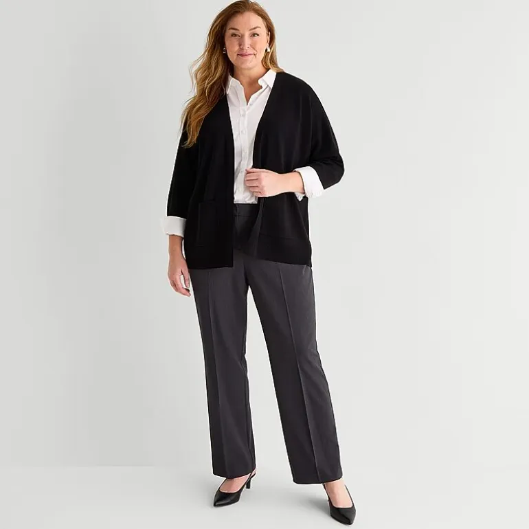 Liz Claiborne Womens Long Sleeve Open Front Plus Cardigan