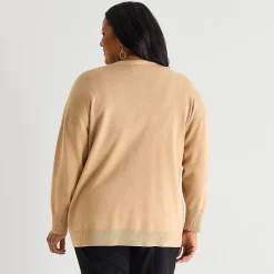 Liz Claiborne Womens Long Sleeve Open Front Plus Cardigan