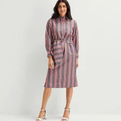 Liz Claiborne Womens Long Sleeve Midi Striped Shirt Dress