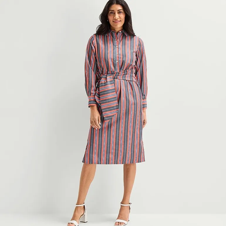 Liz Claiborne Womens Long Sleeve Midi Striped Shirt Dress