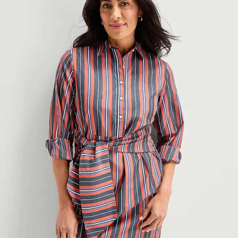 Liz Claiborne Womens Long Sleeve Midi Striped Shirt Dress