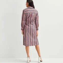 Liz Claiborne Womens Long Sleeve Midi Striped Shirt Dress