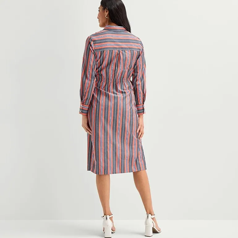Liz Claiborne Womens Long Sleeve Midi Striped Shirt Dress