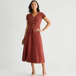 Liz Claiborne Womens Midi Sweater Flared Skirt