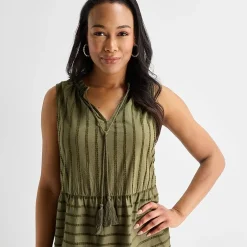 Liz Claiborne Womens Midi V Neck Sleeveless Peasant Dress