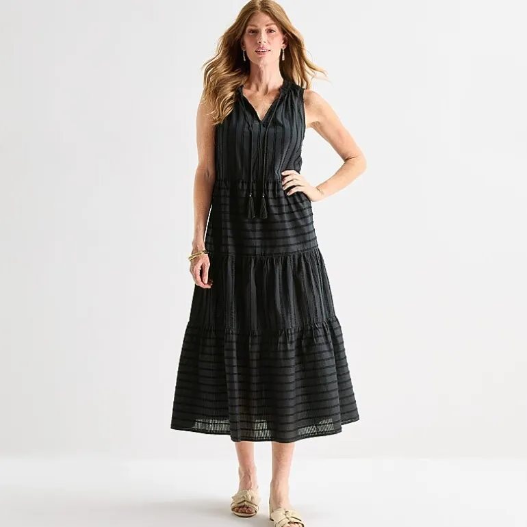 Liz Claiborne Womens Midi V Neck Sleeveless Peasant Dress