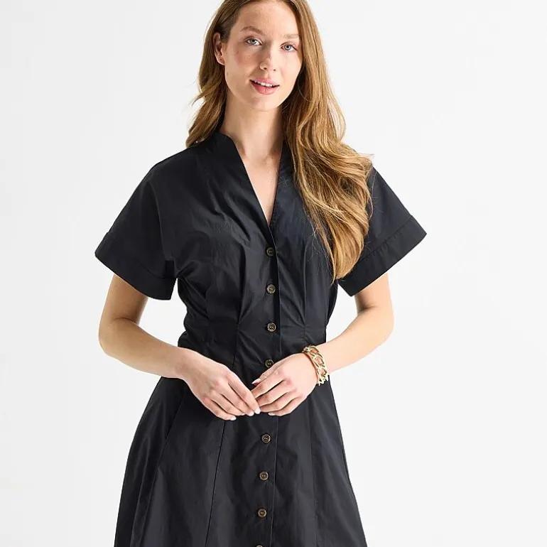 Liz Claiborne Womens Midi V Neck Short Sleeve A-Line Dress