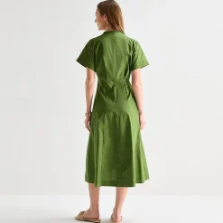 Liz Claiborne Womens Midi V Neck Short Sleeve A-Line Dress