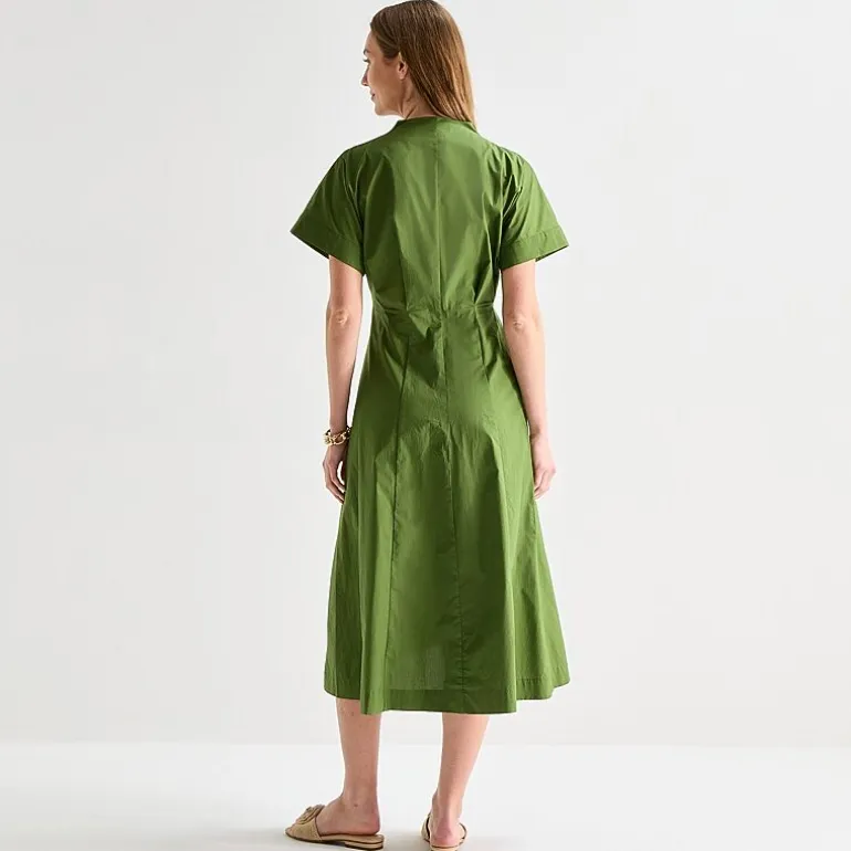 Liz Claiborne Womens Midi V Neck Short Sleeve A-Line Dress