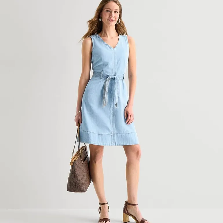 Liz Claiborne Womens Midi V Neck Sleeveless Belted Shift Dress