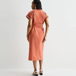 Liz Claiborne Womens Midi V Neck Short Sleeve A-Line Dress