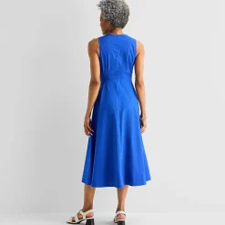 Liz Claiborne Womens Midi V Neck Sleeveless A-Line Dress