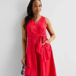 Liz Claiborne Womens Midi V Neck Sleeveless A-Line Dress