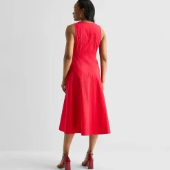 Liz Claiborne Womens Midi V Neck Sleeveless A-Line Dress