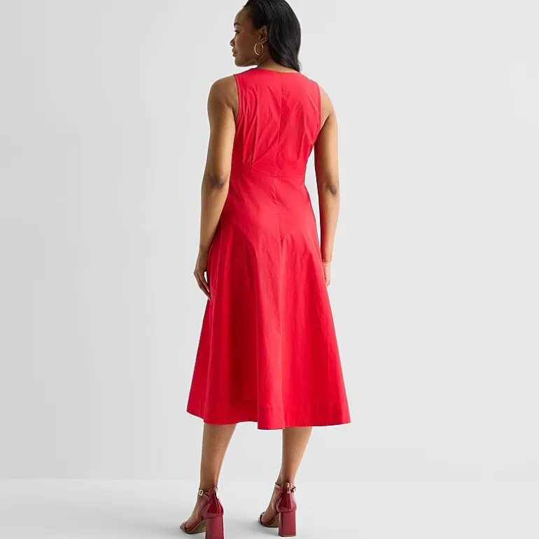 Liz Claiborne Womens Midi V Neck Sleeveless A-Line Dress