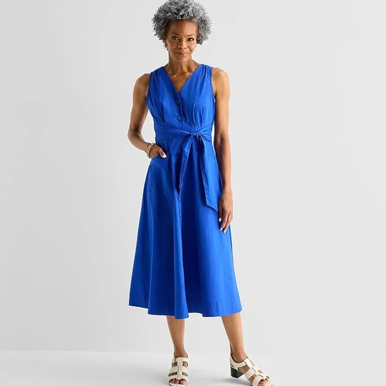 Liz Claiborne Womens Midi V Neck Sleeveless A-Line Dress