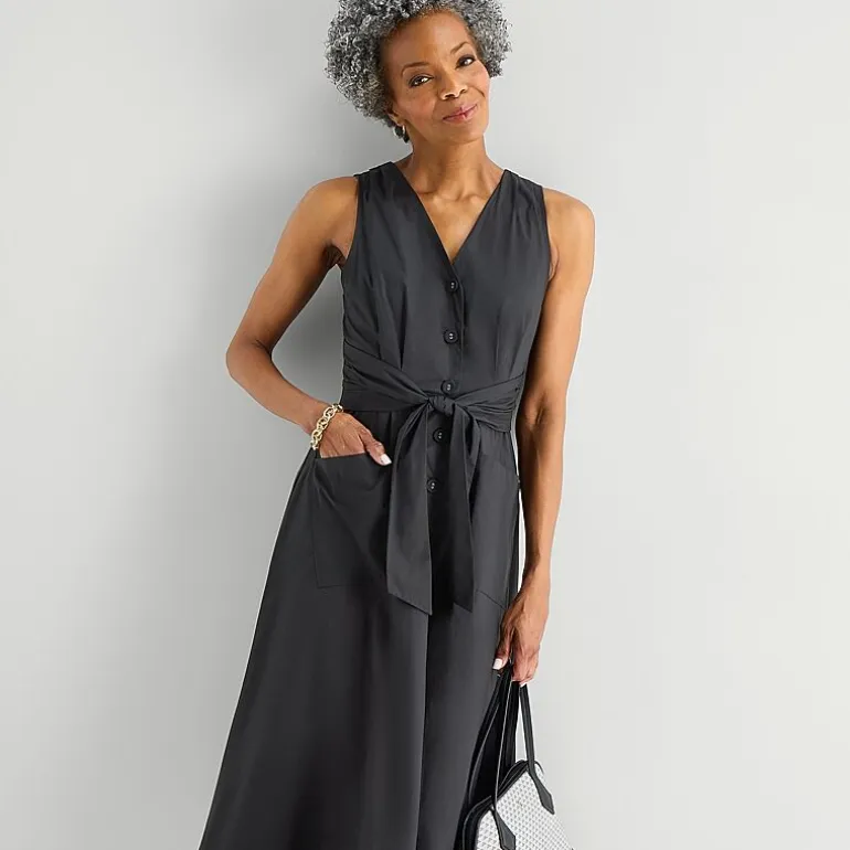 Liz Claiborne Womens Midi V Neck Sleeveless A-Line Dress