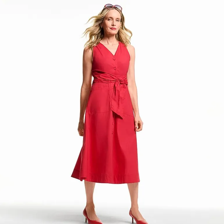 Liz Claiborne Womens Midi V Neck Sleeveless A-Line Dress