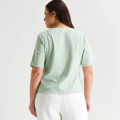 Liz Claiborne Womens Plus Boat Neck Short Sleeve T-Shirt