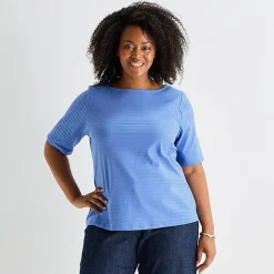 Liz Claiborne Womens Plus Boat Neck Short Sleeve T-Shirt