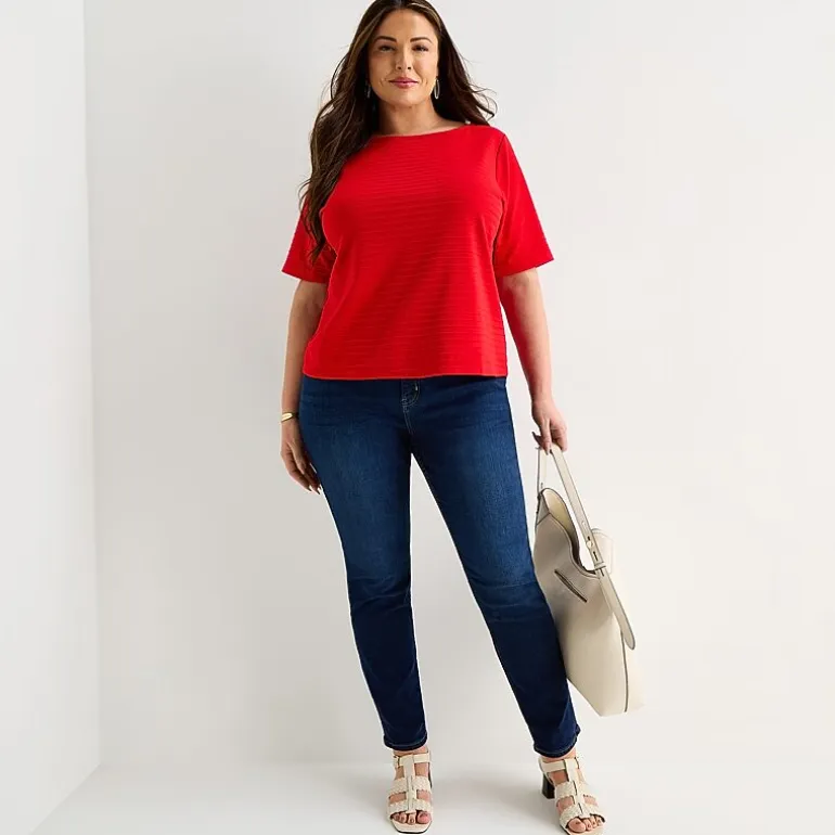 Liz Claiborne Womens Plus Boat Neck Short Sleeve T-Shirt